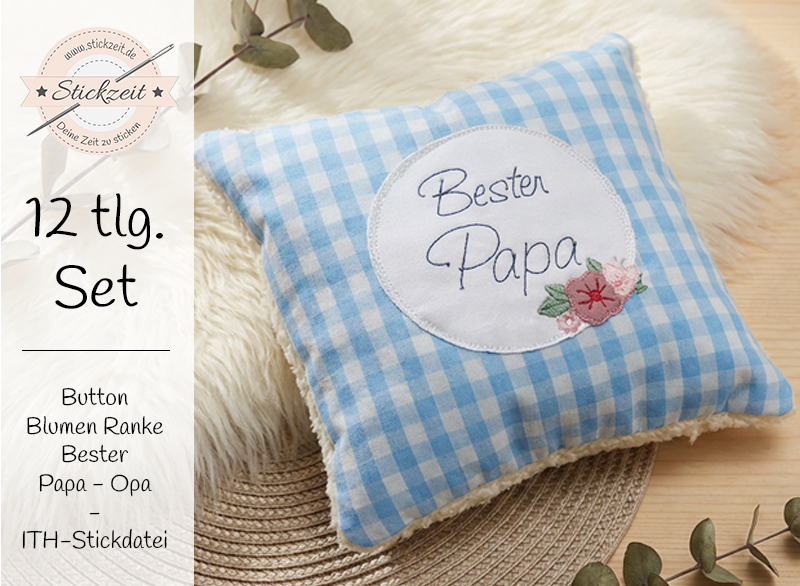 Button Blumen Ranke Bester Papa Opa Vatertag - doodle Stickdatei